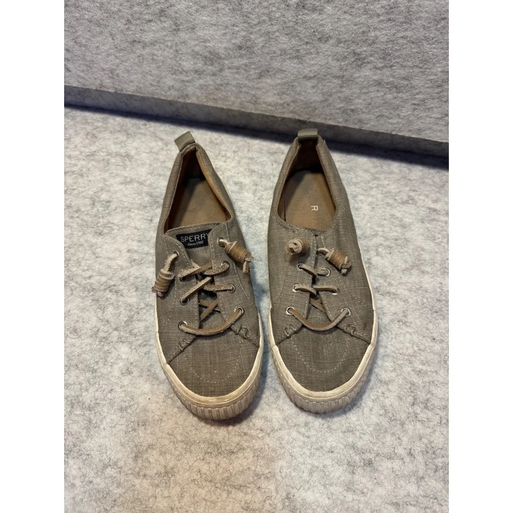 Sperry boat shoes deck grey fabric lace up Woman's Size 7.5 summer beach